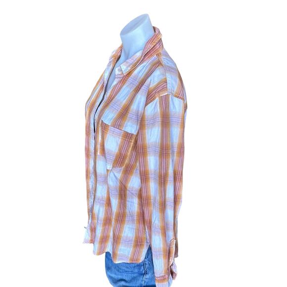 Yellowstone Dutton Ranch Plaid Western Shirt SMALL Oversize Upcycle Unique Gold - Picture 3 of 5